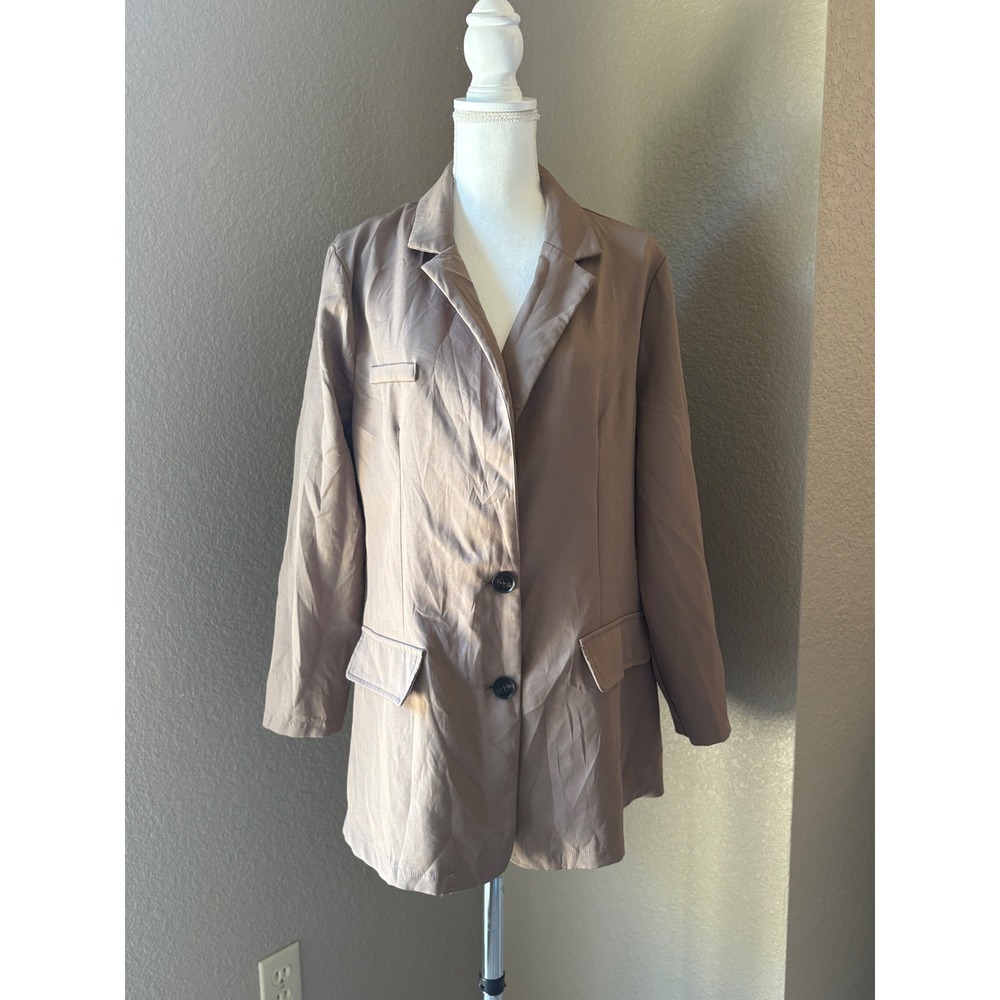 Shein Curve Womens 0XL Taupe Brown Long Sleeve‎ Two Button Blazer Jacket